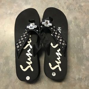 Cute SunSole rhinestone cow hair cross sandals